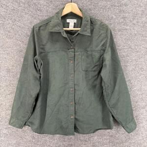 Cherokee Shirt Women L Large Gray Button Up Collared Long Sleeve Pockets Casual